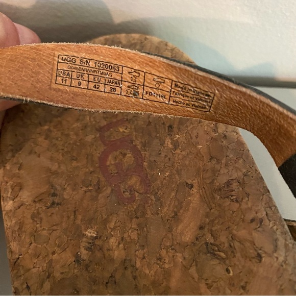 UGG Ayden II Thong Black Leather Cork Sandals Sz 11 - Picture 6 of 6